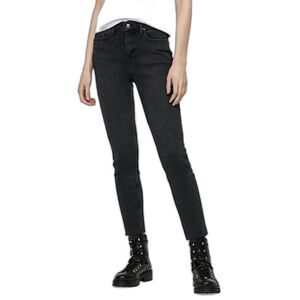 All Saints Roxanne Black Raw Hem Crop Skinny Denim Jeans Size 25